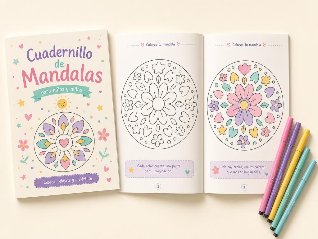 Cuadernillo de mandalas para niños con rotuladores de colores