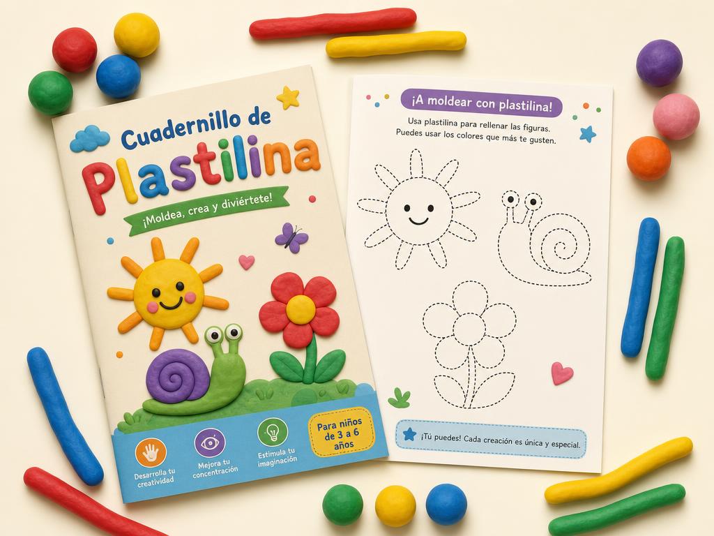 Cuadernillo de plastilina imprimible con figuras punteadas y bolitas de plastilina
